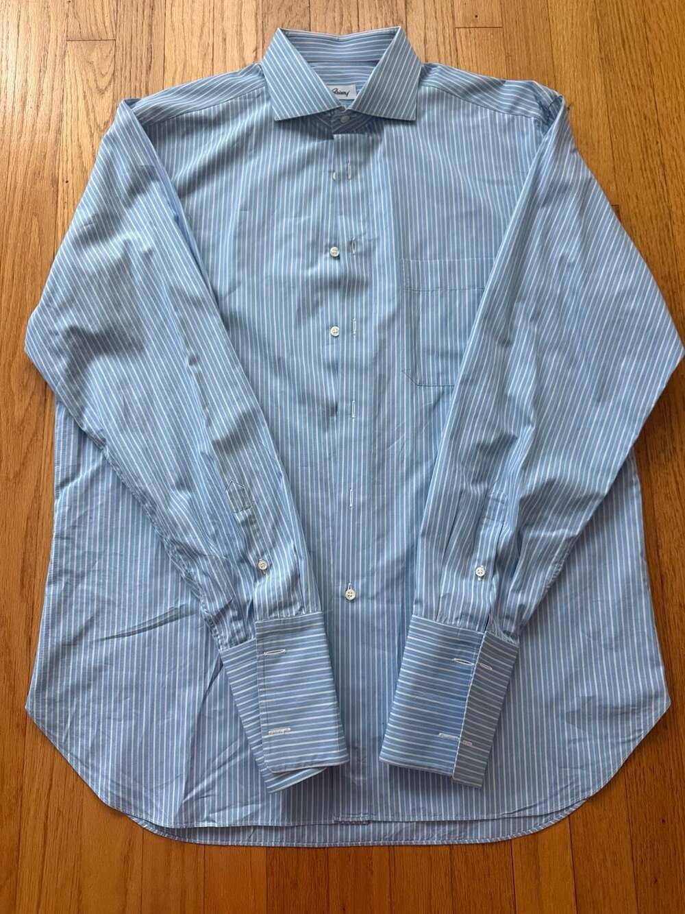 Brioni Mens Blue Striped Dress Shirt Long Sleeve JS Monogram Luxury Size Unknown